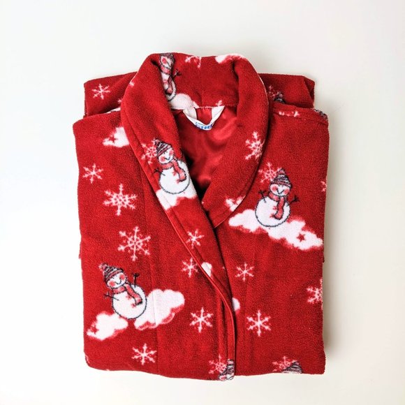 LaSenza Girl Red Christmas Bathrobe with Snowman and Snowflakes Medium - Picture 17 of 17
